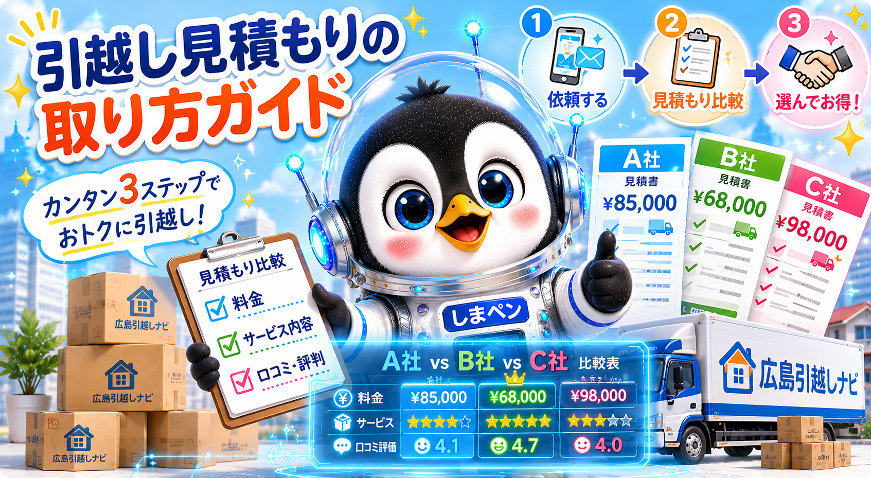 広島の引越し見積もり比較イラスト