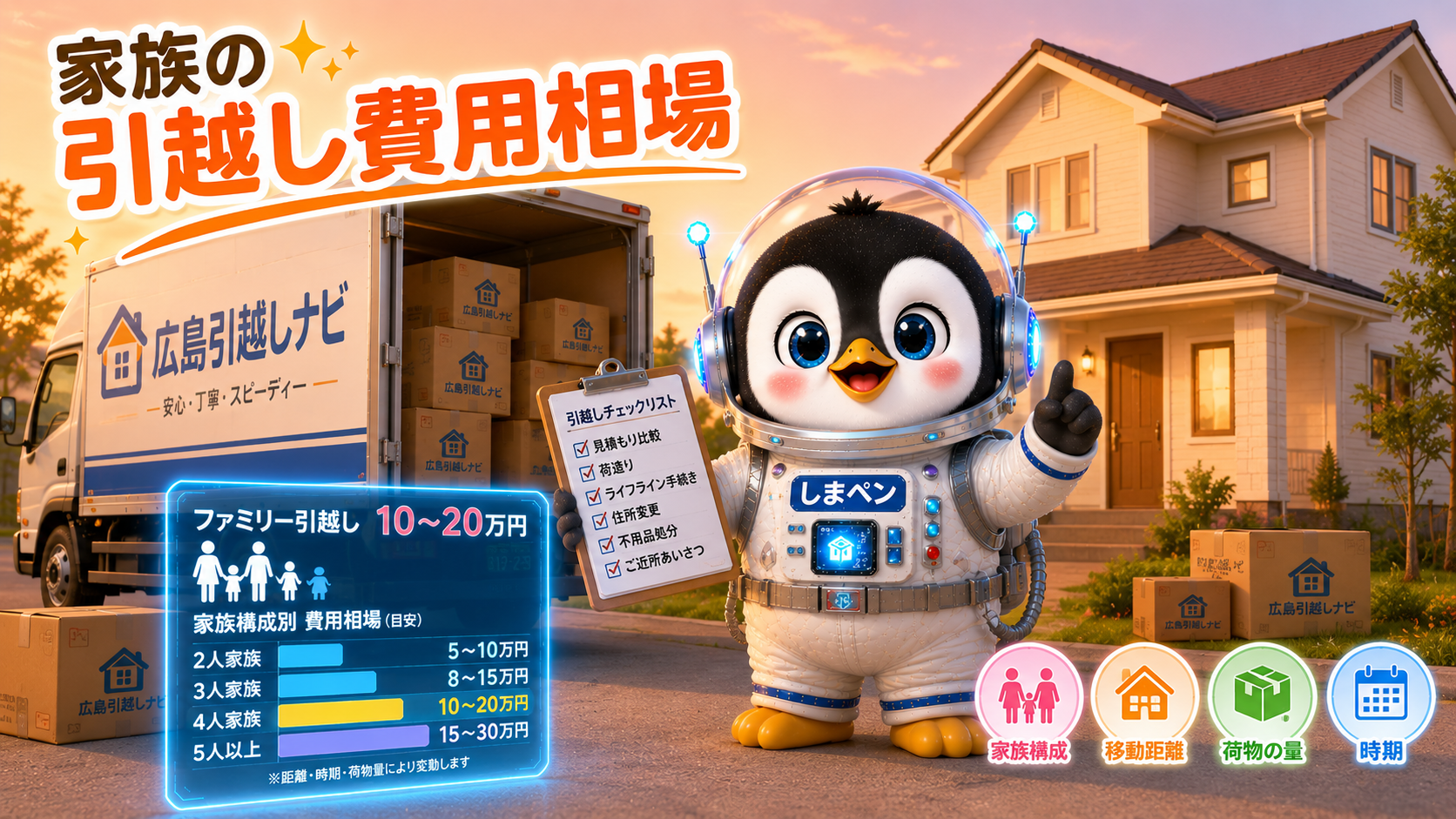 家族引越しの費用相場を示す早見表イラスト