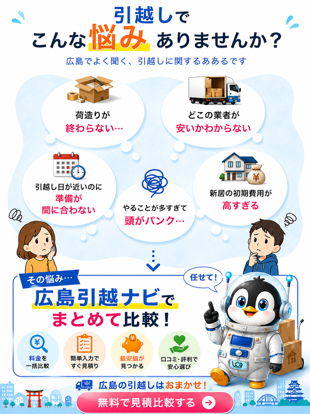 引越しでこんな悩みありませんか？広島引越しナビで解決！